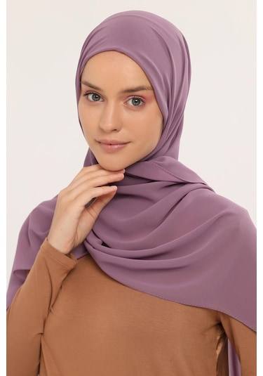 Hazır Pratik Lüks Geçmeli Lastikli Boneli Şifon Şal Açık Maron