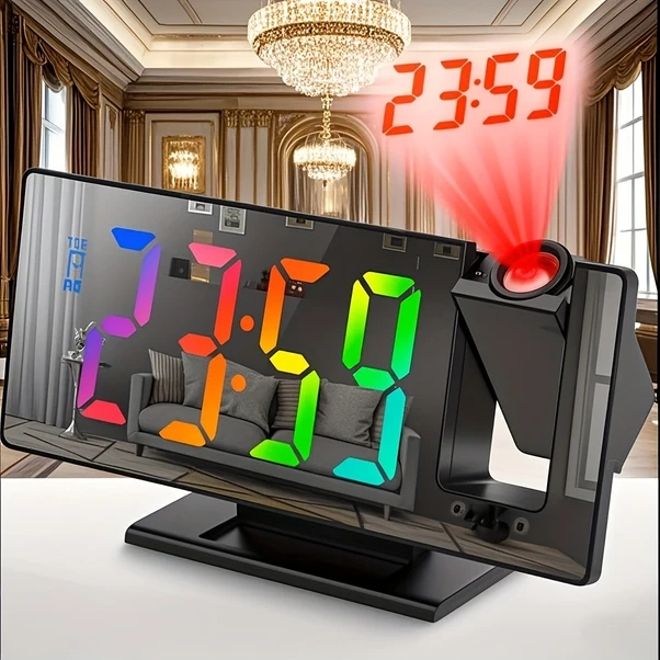 Oldfriend Siyah Yeşil Usb Projektörlü Dijital Alarm Saati Aydınlatma Sıcaklık Siyah + Yeşil