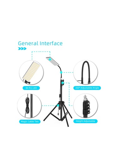 Pazly 84 Ledli Usb Şarjlı Ayarlanabilir Selfie Işığı, 58-120cm Tripod, Siyah Çok Renkli