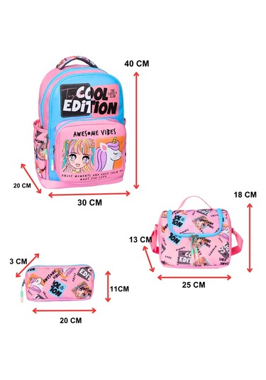 Lkokul Cool Edit Baskılı,3 Lü Kız Çocuk Beslenmeli Ve Kalemlikli