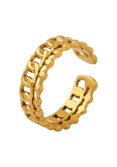 Soulader Titanyum Çelik Parmak Yüzüğü - Birbirine Geçen Zincir Desenli Kadın Erkek Aşk Bileklik Seti Sarı