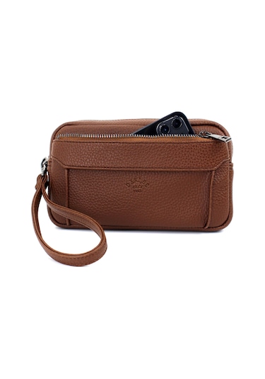 Erkek Taba Renk Lüks El Ve Bileklik Kemerli Portföy El Çantası Taba