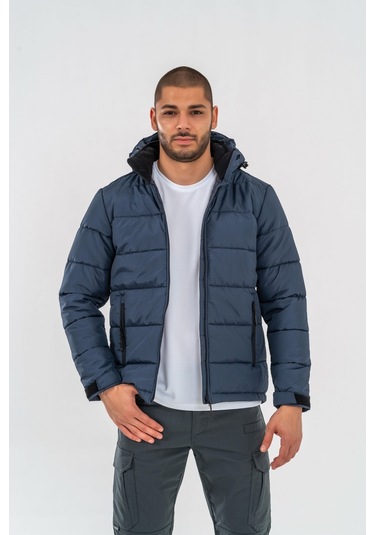 Tactical Şişme Mont Suya Dayanıklı Rüzgâr Geçirmez Dik Yaka Kapüşonlu Mont - 312-763-lacivert Lacivert