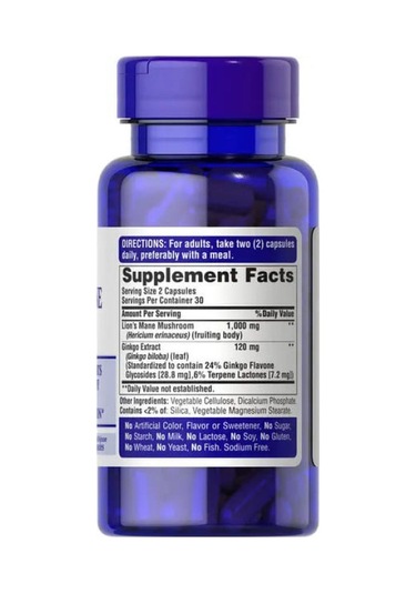 Puritans Pride Lions Mane And Ginkgo, Aslan Yelesi Mantarı+ginkg