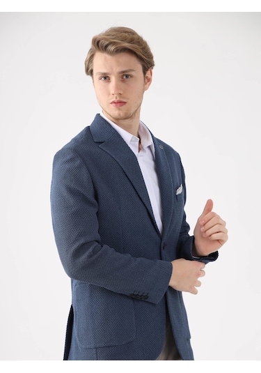 Dufy Mavi Erkek Slim Fit Mono Yaka Ceket - 95376 Mavi