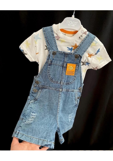 Minaz Baby T-shirt Kot Tulum Takım Mavi