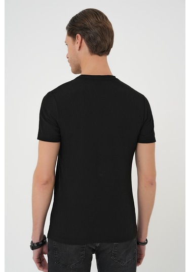 Comfort Fit Bisiklet Yaka Kabartma Desenli Casual Siyah Tişört Ts 899 Siyah