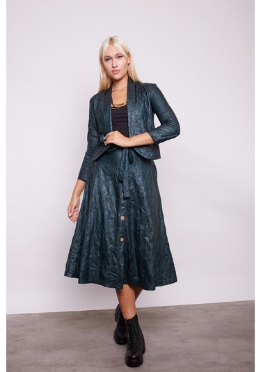 Kraş İnce Deri Yüksek Bel Yan Cepli Kiloş Uzun Etek-zümrüt - Zümrüt Zümrüt Yeşili