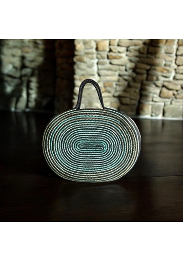 Hasır Çanta, Silindir Çanta, Tasarım Çanta, Siyah Oval El Çantası Siyah