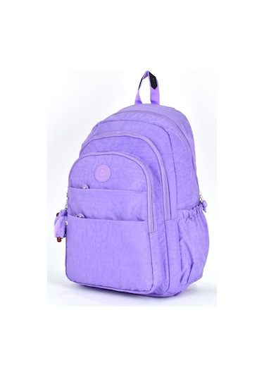Elatae Su Geçirmez Krinkıl Kumaş Ortopedik Çok Gözlü Okul Sırt Çantası Lila 1625