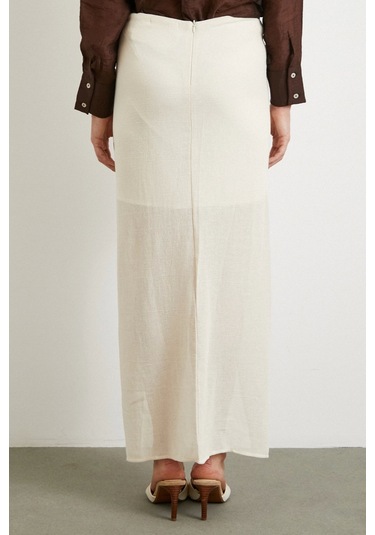 Önü Bağlamalı Etek Krem Krem