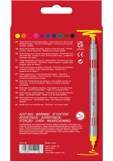 Faber-Castell Çift Taraflı Keçeli Kalem 10 Renk, Kalın ve İnce Uçlu, Canlı Renkler, Su Bazlı Mürekkep