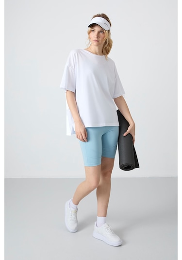 Tommy Life Açık Mavi Polyester Esnek Standart Fit Performans Kadın Biker Tayt - 91012 Açık Mavi