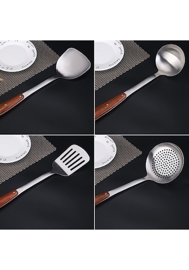 Sones 304 Paslanmaz Çelik Ahşap Saplı Mutfak Eşyaları Ev Mutfak Ekipmanları, Stil: Çorba Kaşığı