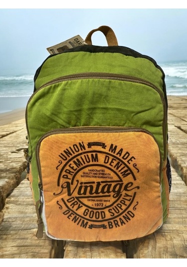 Kaliteli Vintage Salaş Yıkama Kumaş Disayn Günlük Gezi Okul Sırt Çantası 30cmx40cm Turuncu - Haki