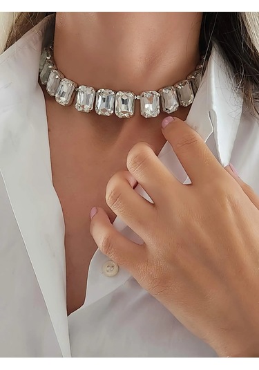 Harmonia Elmas Görünümlü Baget Kare Model Choker Kolye Silver