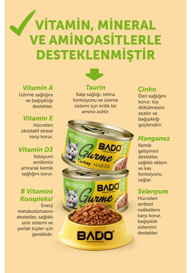 Bado Gurme Yaş Yetişkin Kedi Maması Hindi Etli 85 Gr