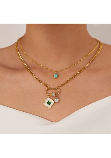 Sones Opk Gx2424 Paslanmaz Çelik Kare Kolye Çift Katmanlı Kolye Çok Renkli