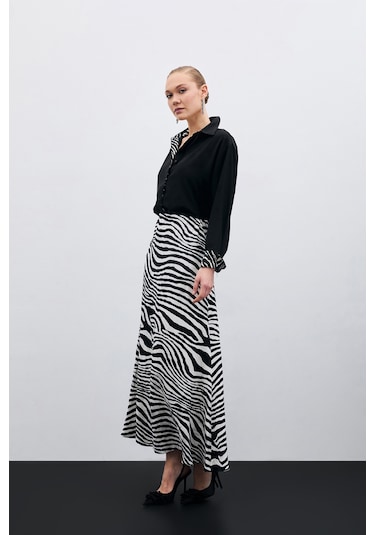 Sateen Zebra Desen Etek - Siyah-135451 Siyah