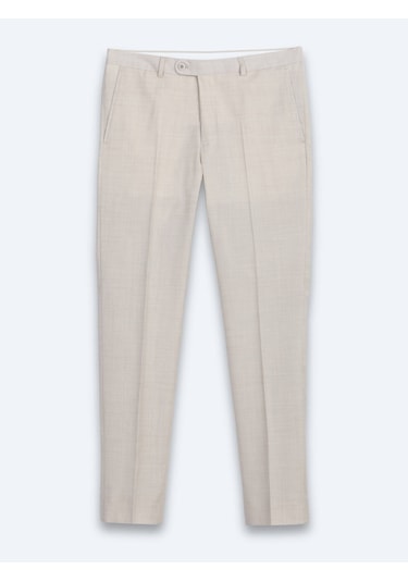 Kip Bej Desenli Modern Fit Yün Karışımlı Takım Elbise