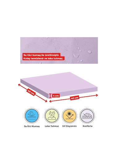 Xpermate 6'lı Sandalye Minderi Su İtici Kumaş 40 x 40 CM Lila
