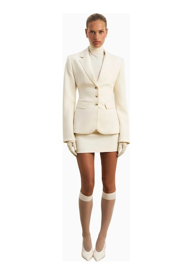 Because Of Alice Single Breasted Cinched Waist Blazer Kadın Ceket Krem