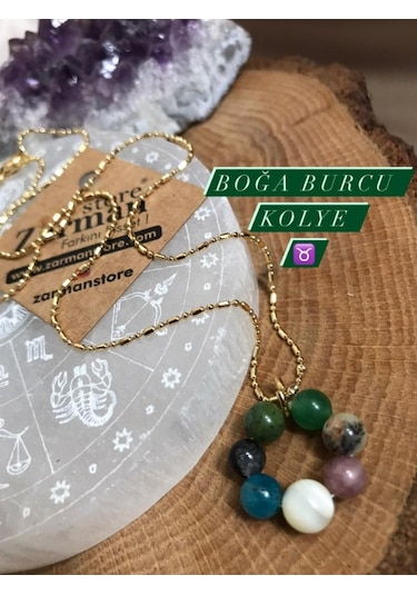 Sertifikalı Boğa Burcu Doğal Taş Kolye Çok Renkli