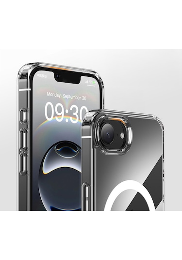 Kilifone - İphone 16e Uyumlu - Kılıf Magsafe Şarj Özellikli Şeffaf Sert Pc Koruyucu Embos Kapak - Şeffaf - T36097 Şeffaf