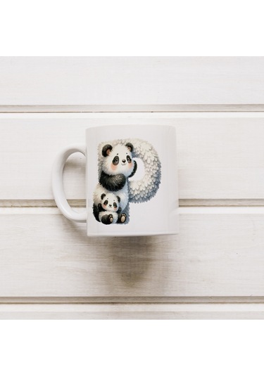 P Harfi Tasarım Bardak, Sevimli Hayvan Temalı Harf Bardağı Beyaz