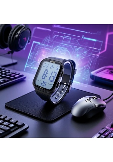 Willowhaven Siyah Spor Saati Gençler İçin Su Geçirmez Dijital Alarmlı Kol Saati Siyah