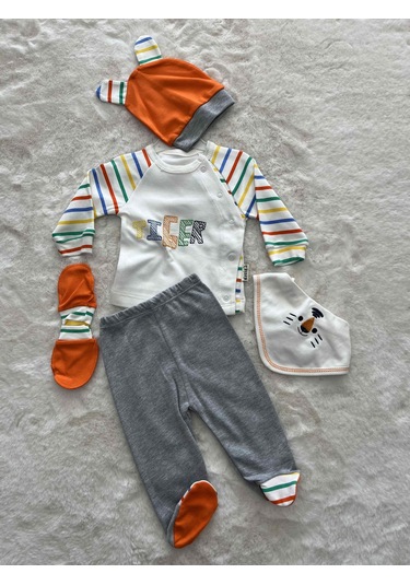 3074 Tiger Figürlü 5'li Set-oranj Turuncu