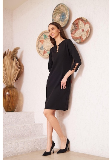Darlin Moda Siyah Metal Aksesuar Detaylı Abiye Elbise Dm1014