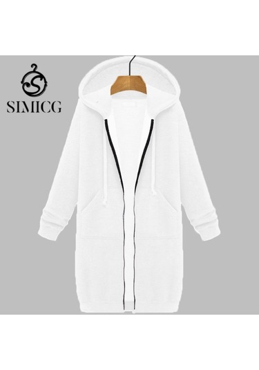 Kapüşonlu Uzun Kollu Orta Boy Sweatshirt Ceket Beyaz Beyaz