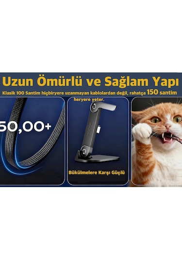 Basemo En Güçlü Type-C den Type-C 240Watt Güçle Super Hızlı 480Mps Veri Aktarımı Hem Stant Hem Extra Dayanıklı Şarj Kablosu Birarada E-Marker PD