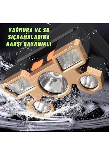 Şarjlı Ayarlanabilir Kafa Lambası Kamp Balıkçılık 4 Mod Fener Sarı - Siyah