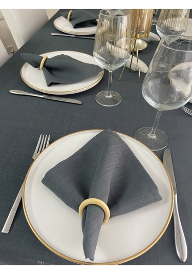 Keten Görünümlü Simsiz Begonvil Masa Örtüsü Füme