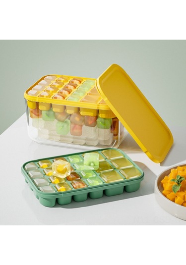 Samdoo Ev Kullanıma Silikon Buz Kalıbı, Büyük Kapasiteli Depolama Kutusu, Dondurma Ve Buz Çubuğu Yapıcı, Yeşil + Kutulu Çok Renkli