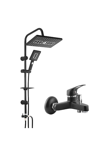 On2 Armatür Lüx Siyah Tepe Robot Duş Seti Ve Siyah Banyo Bataryası Siyah