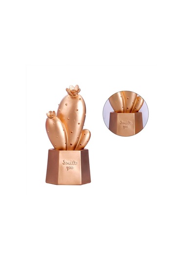 Led Işıklı Sevimli Kaktüs Dekoratif Masa Lambası Mini Biblo Gece Lambası Gold 5365 Çok Renkli