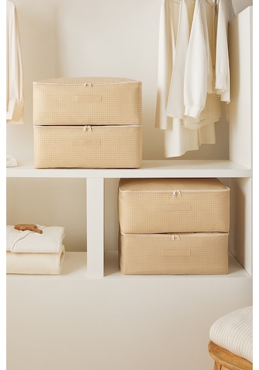 Home Wave 4'lü Orta Boy Bej Pötikare Hurç Set 52 x 28 x 21 cm