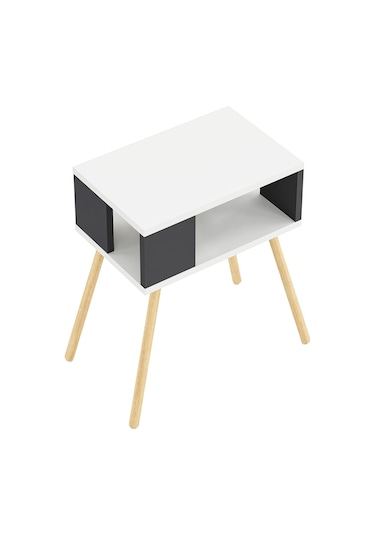 İntergo Ahşap Ayaklı Dekoratif Raflı Komodin  Antarsit Gri - Beyaz