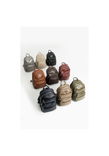 Vegan Deri Kadın Sırt Çantası 35 25 Cm Yağmur İtici Kumaş Mega Bag Günlük Kullanıma Uygun Taba