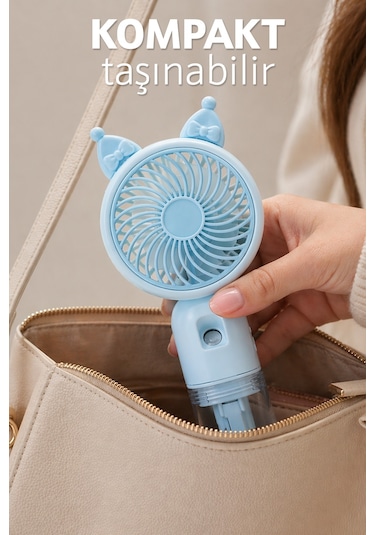 Buhar Üflemeli 3 Modlu Şarjlı El Fanı Seyahat Masaüstü Vantilatör Taşınabilir Mini Fan Mavi F830