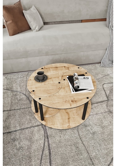 Yin Yang Unıty Serenıty Orta Sehpa 2 Li Safir Meşe-70 Cm Meşe