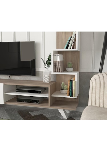 Dekorister Ceren Kitaplıklı Tv Ünitesi Beyaz-Cordoba