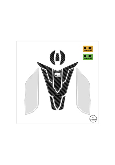Kawasaki Z900 2025 İle Uyumlu Kaydırmaz 6d Karbon Ve Şeffaf 12 Parça Tank Pad Seti Gc72 KARBON