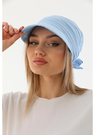 Safari Bağlamalı Bebe Mavisi Siperli Bandana Vizör Bebe Mavisi