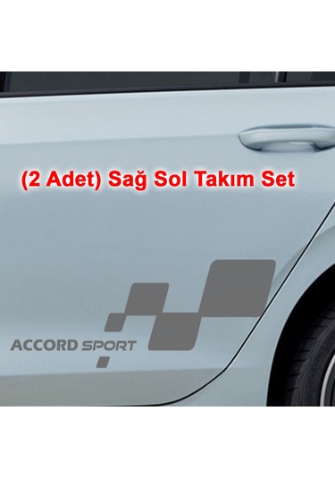 2 Adet Accord Sport Sticker - Accord Sticker - Kapı Altı Sticker - 60cm X 24cm - Gri
