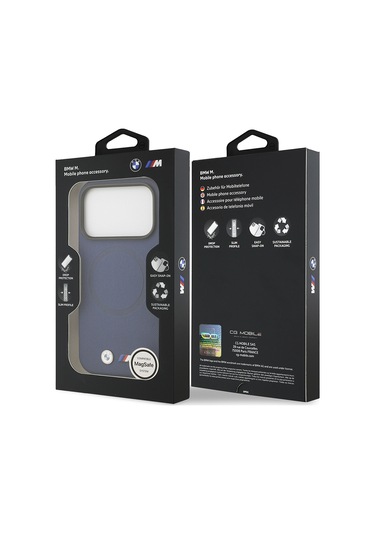 İphone 17 Pro Max Uyumlu Kılıf Bmw Lisanslı M-safeli Metal Logo Delikli M Dizayn Deri Kapak Lacivert Lacivert