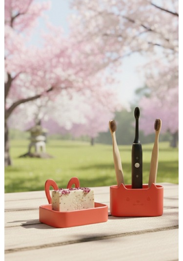 Oxyteez Dekoratif Banyo Sabunluk Seti Kırmızı Renk Reçine Tasarım Ev Ve Ofis Dekorasyonu